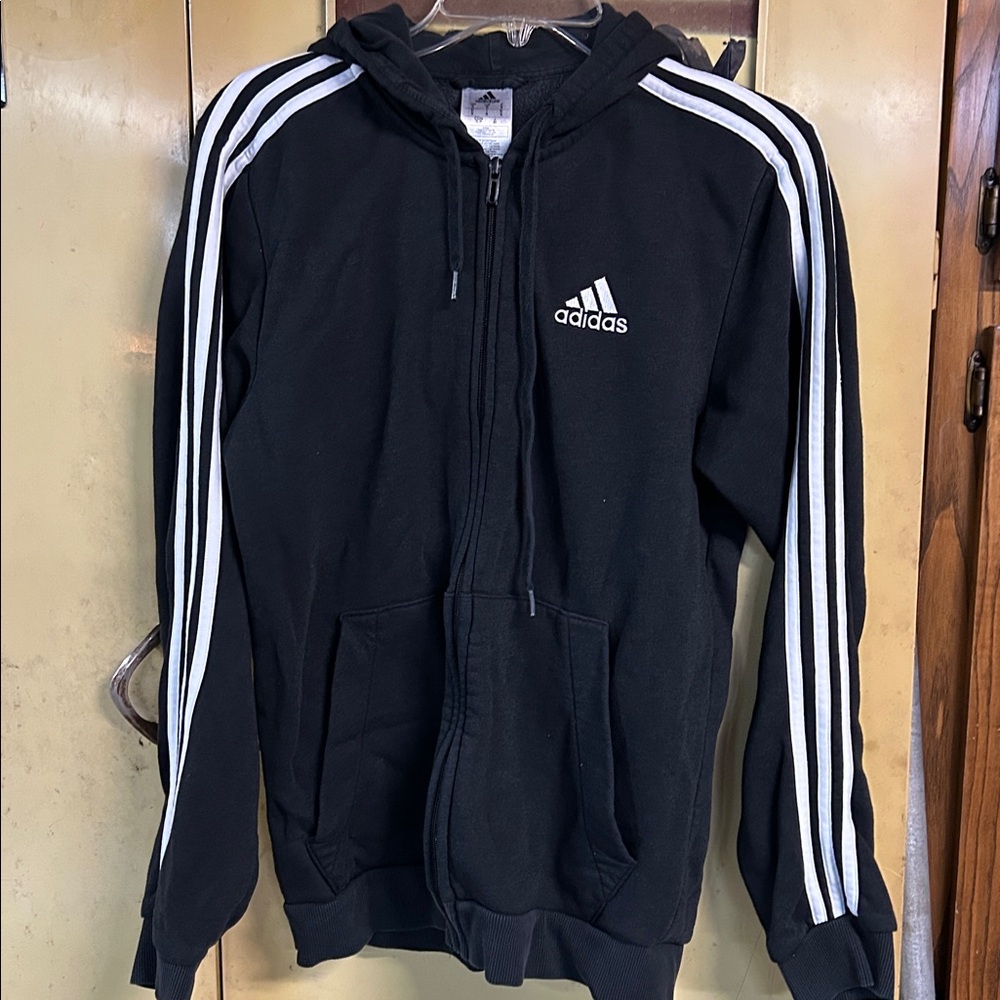 Adidas Black Zip-Up Hoodie with White Accents